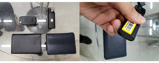 차 열쇠, 라이터, 명함지갑 모양의 초소형 카메라. 실제 명합지갑과 비교해도 구분이 어렵다. 여성국 기자