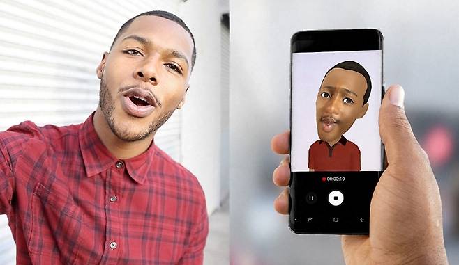 셀카를 찍은 뒤 'AR이모지'로 캐릭터를 만든 모습/사진=삼성전자