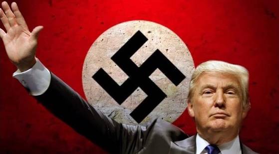 미국의 SNS에는 전날 싱가포르에서 상영된 동영상과 관련한 댓글에 나치의 전범기와 트럼프 대통령의 모습을 합성한 사진이 올라오기도 했다. [트위터 캡처]