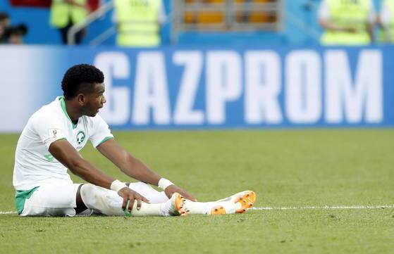 20일 로스토프 아레나에서 우루과이를 상대한 사우디아라비아 선수. [EPA=연합뉴스]