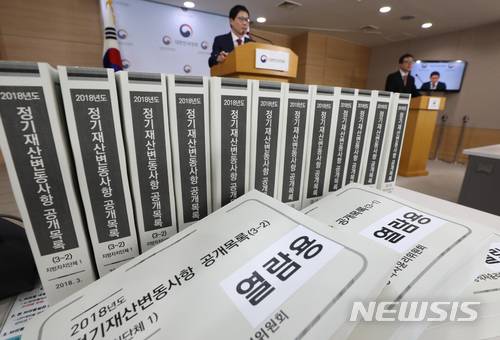 【서울=뉴시스】고승민 기자 = 하태욱 인사혁신처 윤리복무국장이 지난 28일 오전 정부서울청사에서 2018년 정기재산변동사항 공개 사전 브리핑을 하고 있다.정부공직자윤리위원회는 관할 공개대상자 1,711명에 대한 정기 재산변동사항 신고내역을 29일 관보를 통해 공개했다.이번 공개대상자는 행정부 소속 정무직, 고위공무원단 가등급, 국립대학총장, 공직유관단체 임원, 기초광역지방자치단체장, 광역의회의원, 시도교육감 등으로, 신고재산 평균은 13억 4,700만원으로 나타났다. 종전 신고재산 대비 약 8,300만원 증가했다. 2018.03.29. kkssmm99@newsis.com