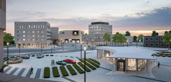 라이츠 파크 전경. 가장 왼쪽에 있는 건물이 '라이츠 호텔'. 상징적인 빨간 로고가 보이는 건물은 박물관·갤러리·아카이브·스토어 등이 들어선 복합문화공간이고, 가장 오른쪽에 있는 것은 '라이카 씨네' 건물이다. 오른쪽 앞쪽에는 통유리로 된 라이츠 카페가 있다. [사진 라이카]