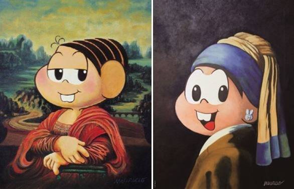 모니카 리자(Monica Lisa), 1989년, 마우리시우 지 소우자(왼쪽),  토끼 귀걸이를 한 모니카(Monica Earring with Bunny), 2008년