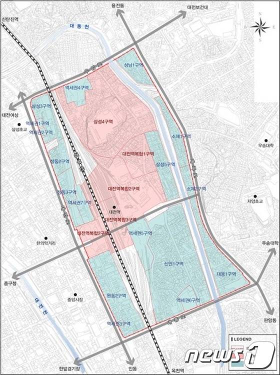 대전역세권 토지거래허가구역 변경 지정 위치도© News1