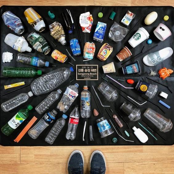 지난 6월 23일 강릉 송정해변에서 수거한 페트병, 캔 커피, 일회용 컵 등 쓰레기가 수거 됐다.