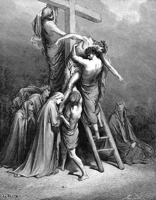 귀스타브 도레의 대표적인 목판화 작품 십자가에서 내려지는 예수의 장면. 한길사 제공