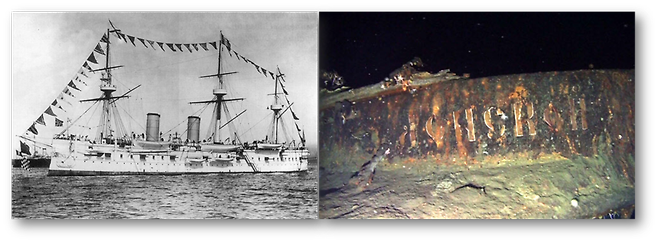 1903년 돈스코이호 모습과 지난 7월16일 발굴업체가 공개한 이 배의 선체 (사진제공 = 이원혁)