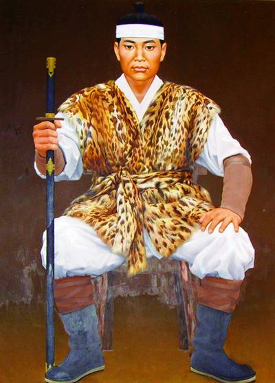 영덕군이 신돌석 장군의 생가 인근에 조성해놓은 기념관 내 사당 충의사에 걸려 있는 ‘태백산 호랑이’ 신돌석 장군의 초상화. <한겨레> 자료사진