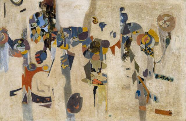 전혁림 ‘화조도’. 1954년작으로 꽃과 새의 형상이 거의 추상화처럼 표현된 수작이다. /사진제공=국립현대미술관