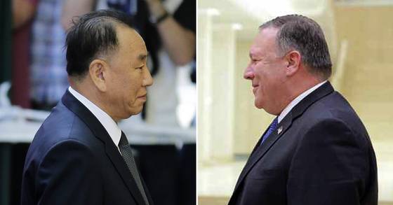 김영철 북한 노동당 부위원장 겸 통일전선부장과 마이크 폼페이오 미국 국무장관 [중앙포토, 연합뉴스]
