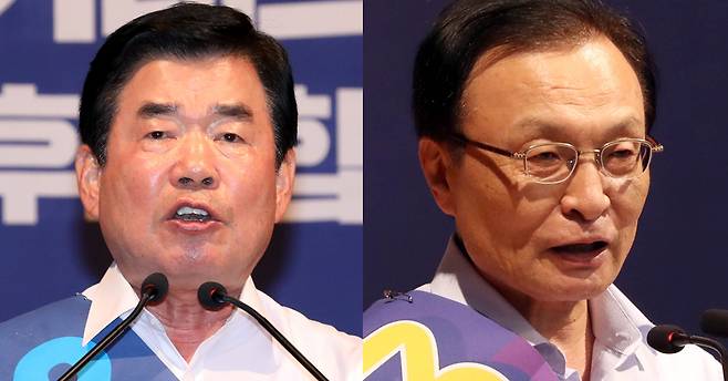 더불어민주당 당대표 후보인 김진표 후보(왼쪽)와 이해찬 후보(오른쪽) [뉴스1, 연합뉴스]
