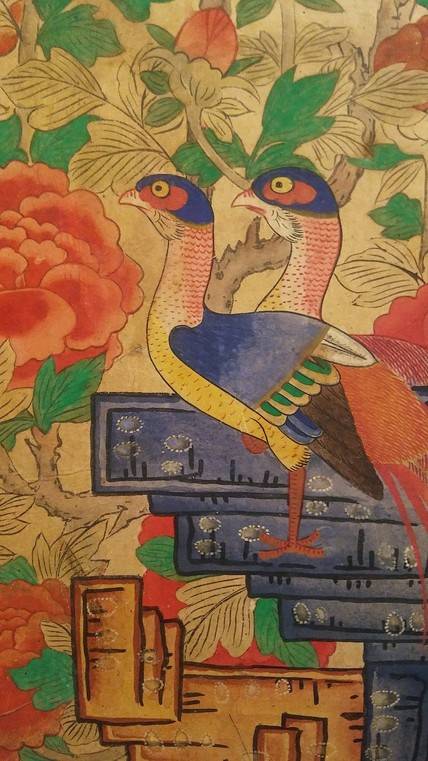 ‘화조도’를 확대해서 본 새의 도상. 괴석 위에 올라앉은 모습이다. ‘조선시대 꽃그림…’전에 나왔다.