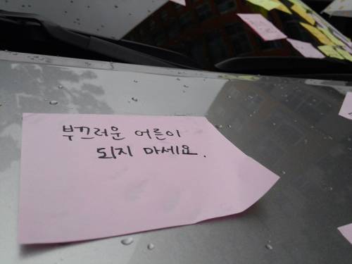 아파트 관리사무소가 붙인 주차단속 스티커에 불만을 품고 지하주차장 진입로에 자신의 캠리 차량을 세우고 자리를 떠난 차주와 관련, 주민들의 분노가 담긴 쪽지가 차량 곳곳에 붙었다. 사건 발생 사흘 만인 29일, 세계일보가 해당 아파트를 찾았을 때는 어른을 향한 아이들의 일갈 메시지도 볼 수 있었다.