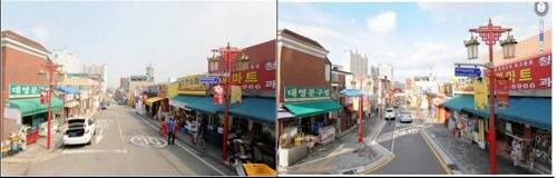 인천 중구의 지역교통안전개선사업 전(왼쪽)과 후 모습. [행정안전부 제공]