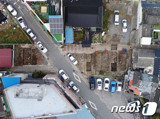 한국전통문화전당 북동쪽 주차장 부지서 발견된 전주부성 성곽 흔적(전주시 제공) © News1 김춘상 기자