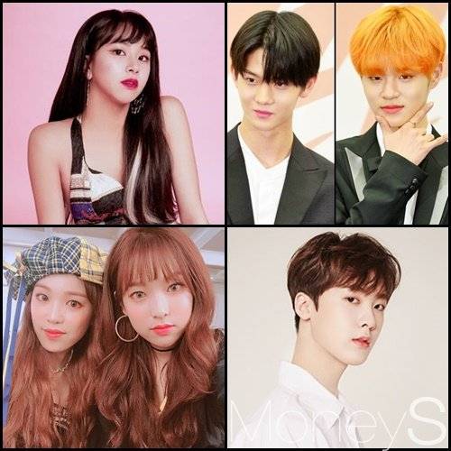 트와이스 채영, 워너원 배진영 이대휘, 아스트로 산하, 에이프릴 양예나 레이첼(시계방향). /사진= 임한별 기자, 각 소속사 제공