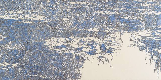 신경철, T-HERE-125, 2018, Acrylic,Pencil on linen, 97×193.9cm. [제공=리안갤러리]