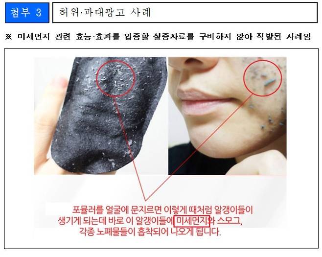 식약처가 공개한 미세먼지 차단·세정 허위 과대광고 사례 © News1
