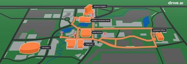 미국 텍사스주 알링턴시 자율주행차 운송 서비스 지역. /드라이브닷에이아이 홈페이지 캡처