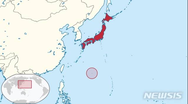 【서울=뉴시스】오키노토리시마(붉은색 원 표시)의 위치. (사진출처:위키피디아) 2019.01.03.