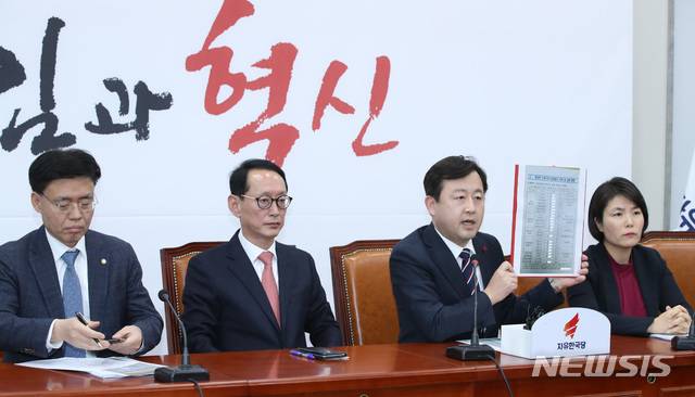 【서울=뉴시스】박미소 수습기자 = 김용남 전 국회의원이 지난달 26일 오후 서울 여의도 국회에서 열린 자유한국당의 청와대 특감반 진상조사단 회의에서 '환경부 산하기관 임원들의 사퇴 등 관련 동향' 문건을 들고 발언하고 있다. 2018.12.26.   misocamera@newsis.com