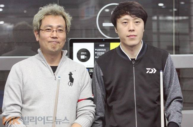 빌마트퓨리배 결승전에서 격돌한 안광준(서울 땡Q‧오른쪽) 동호인과 이동한(부산 GQ) 동호인이 결승전 시작 전 기념촬영을 하고 있다.