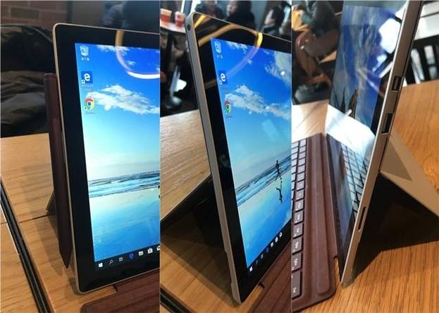 서피스 프로 6의 옆모습. 가장 왼쪽 사진은 서피스 펜을 부착한 모습. 가운데 사진에서는 오디오 연결을 위한 3.5파이 단자를 확인할 수 있다. 오른쪽 사진에서는 USB 3.0 단자(A타입), 마이크로SD 카드 슬롯, 미니DP 포트와 전원 연결을 위한 서피스 커넥트를 볼 수 있다. /이정민 기자