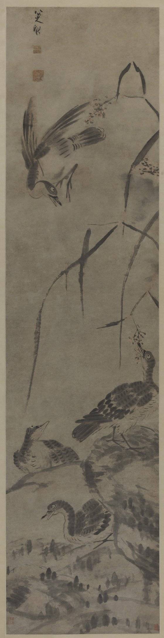 팔대산인이 그린 네 폭 그림 중 일부. 70세 전후에 그린 것으로 추정된다. [사진 예술의전당 서예박물관]