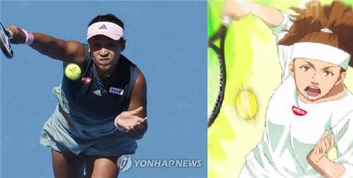 오사카 나오미의 실제 모습(왼쪽) 닛신 광고에 그려진 모습(오른쪽) [닛신 홈페이지 캡처]