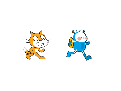 코딩 툴 ′스크래치′의 고양이 캐릭터와 ′엔트리′의 봇 캐릭터. 스크래치’ 대신 ‘엔트리’를 선택했다.