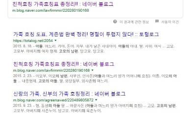 구글에서 ‘남편의 고모의 아들’을 검색하면 사람들이 가족 호칭정리를 해놓은 블로그가 검색된다.사진·구글 캡처