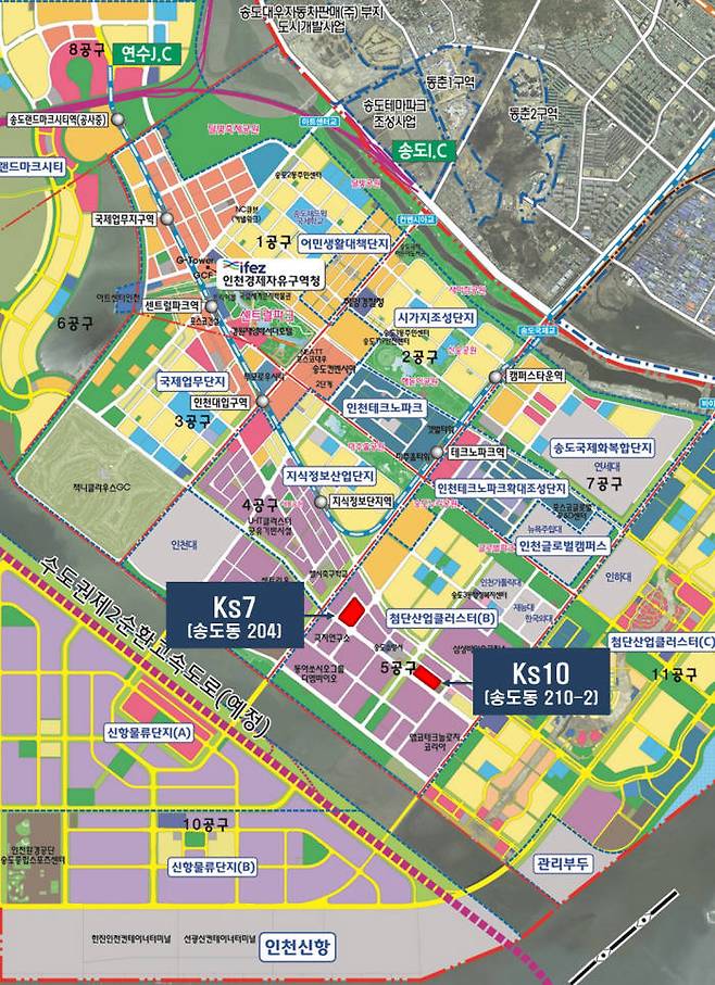 송도 5공구 첨단산업클러스터 내 연구소 용지 위치도.