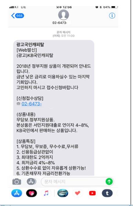 불법대부업체가 고객들에게 발송한 문자 메시지. [금융감독원]