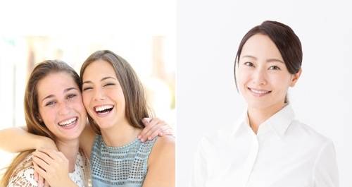 입을 이용해 크게 웃는 미국인(왼쪽)과 입을 덜 사용하고 눈으로 웃는 일본인(오른쪽)
