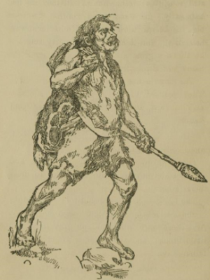 마가렛 맥킨티어, 1923년 작. 석기 시대의 원시인. 험난하고 예측하기 어려운 환경에서 인간의 감정은 세계와 미래에 대한 예측을 제공해주는 기능을 했을지도 모른다.위키피디아