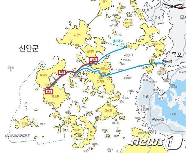남강-비금·도초 항로조정 현황도.(목포해수청 제공)/뉴스1