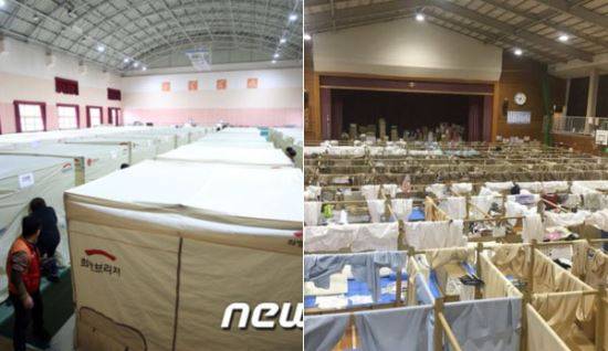 한국 대피소(왼쪽)와 일본 대피소. 트위터 캡처