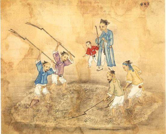 김준근 <타작하는 모양>