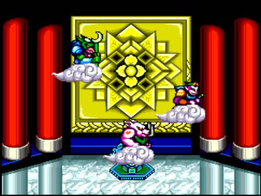 (서유 항마록 게임화면. 구름을 타고 하늘을 날라가는 3명의 주인공들!)