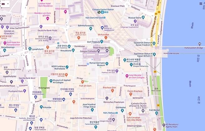 쾰른 대성당을 중심으로 하는 구시가지 그림=Google 지도