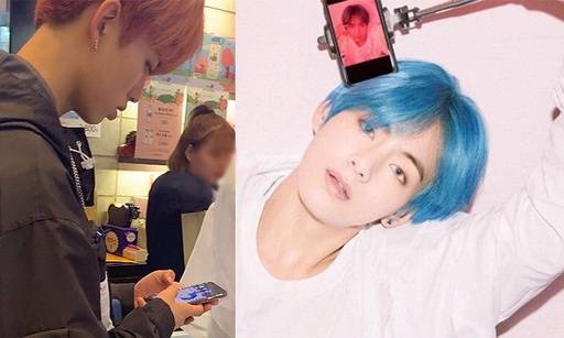원더나인 멤버 진성의 휴대폰 배경화면 속 방탄소년단 뷔