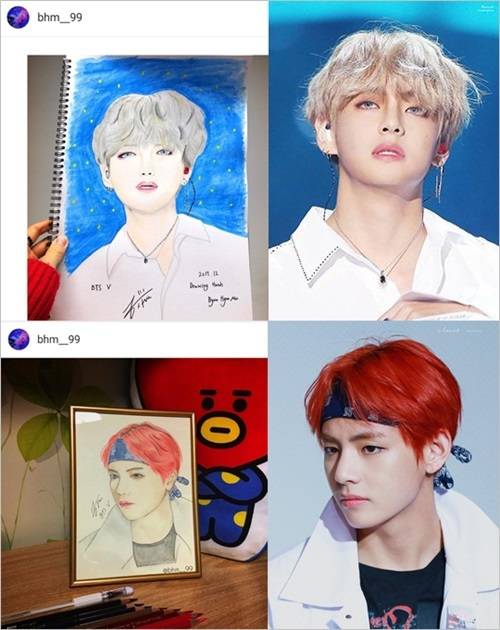 레인즈 멤버 현민이 직접 그린 방탄소년단 뷔