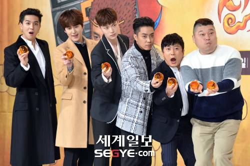 tvN 예능프로그램 ‘신서유기 3’ 출연진. 왼쪽부터 가수 송민호, 규현, 배우 안재현, 가수 은지원, 방송인 이수근, 강호동. 한윤종 기자.