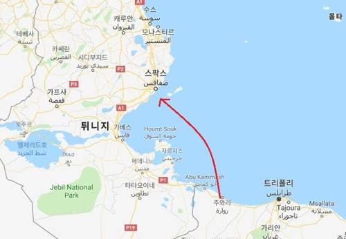 침몰한 선박이 이동했을 것으로 추정되는 경로 [구글 캡처]
