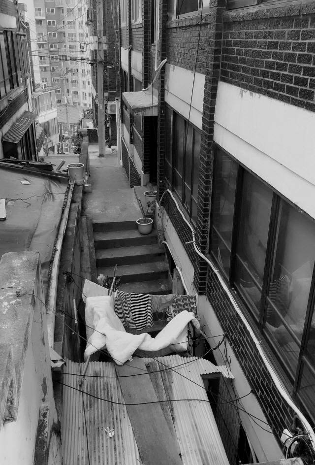 계단 아래 빨래들이, 그곳에도 사람이 살고 있다는 것을 알게 한다. / 강신우 기자