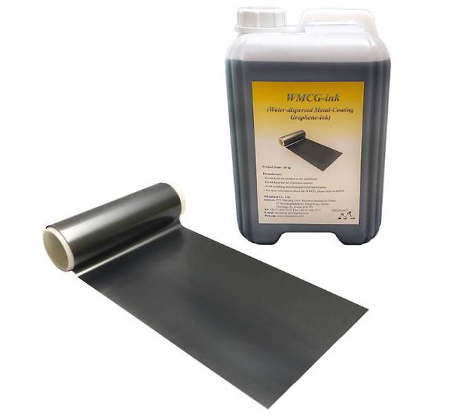 멕스플로러가 출시한 WMCG 잉크 제품과 이를 사용해 코팅된 리튬이온배터리 상용 알루미늄박 시제품. (사진=멕스플로러)