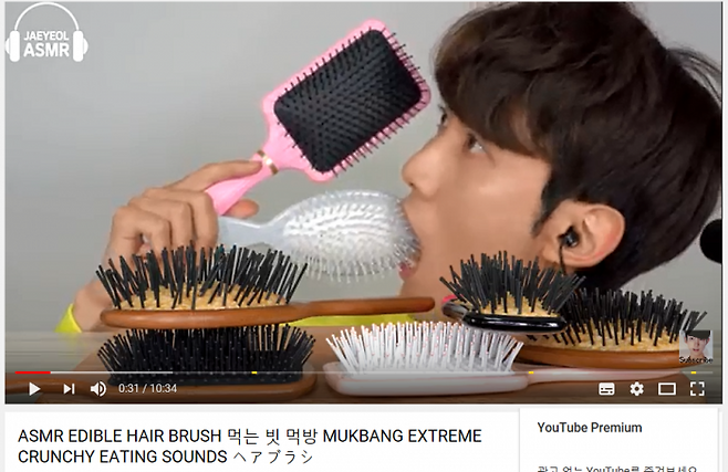 인기 ASMR 먹방 유튜버 재열이 업로드한 식용 빗 먹방 영상 화면 갈무리(사진=재열 유튜브)