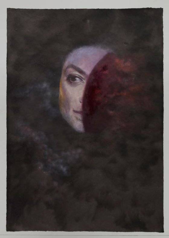 백효훈, ' 'MOONWORK-MOONWALK' , 장지에 혼합재료, 213x149cm, 2019. [사진 갤러리도스]