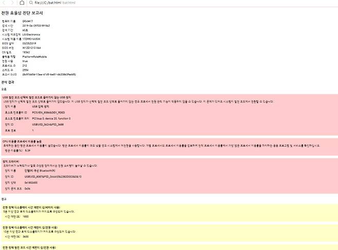 배터리 진단 보고 문서 일부