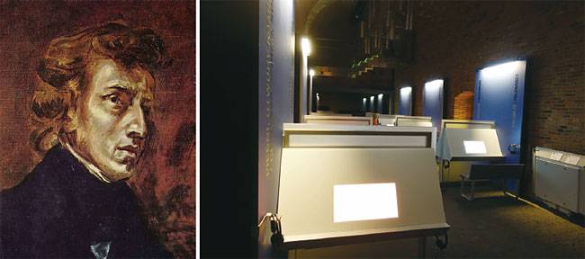 프랑스 낭만주의 화가 들라크루아가 그린 쇼팽의 초상화(왼쪽). 사진 위키피디아박물관 내부의 디지털 음악 감상 시설들. 사진 김문관 차장